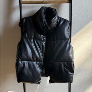 ZARA Black Faux Leather Puffer Vest